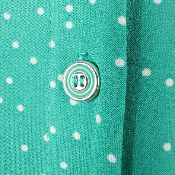 Susan Graver Printed Liquid Knit Button Front Shirt Womens XL Green Polka Dot - Picture 6 of 13